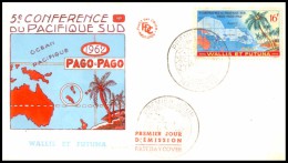 Wallis And Futuna, 1962, First Day Cover, Map, Ships, Tree, Pago - Pago, Tree, 5th Conference - Pacifique Ocean. - FDC