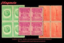 PIEZAS. CUBA. BLOQUES DE CUATRO. 1942-01 POR LA DEMOCRACIA EN AMÉRICA. MNG - Nuovi