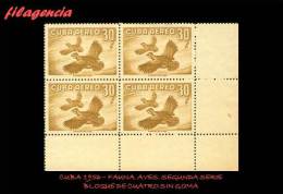 TRASTERO. CUBA. BLOQUES DE CUATRO. 1956-10 FAUNA. AVES. SEGUNDA SERIE. CODORNICES. MNG - Unused Stamps