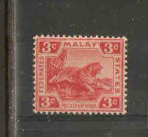 FEDERATED MALAY STATES 1917 Watermark Multiple Crown CA 3c Scarlet SG 34b MOUNTED MINT Cat £28 - Federated Malay States