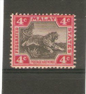 FEDERATED MALAY STATES 1904 - 1922 Watermark Multiple Crown CA 4c Black And Scarlet SG 36c LIGHTLY MOUNTED MINT Cat £30 - Federated Malay States