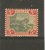 FEDERATED MALAY STATES 1906 Wmk Mult Crown CA 5c Deep Green And Carmine/yellow SG 39c MOUNTED MINT  Cat £15 - Federated Malay States