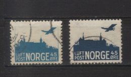 NORVÈGE : 2  Timbres Poste Aérienne, Différence De Teinte - Used Stamps