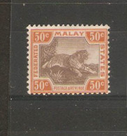 FEDERATED MALAY STATES 1906 Wmk Mult Crown CA 50c  Grey-Brown And Orange-Brown SG 47c MOUNTED MINT Cat £65 - Federated Malay States