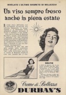 # CREMA DI BELLEZZA DURBAN´S 1950s Advert Pubblicità Publicitè Reklame Moisturizing Cream Creme Hydratante Protector - Non Classés