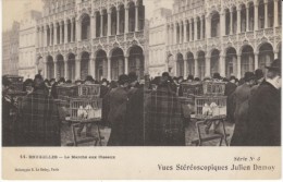 Bruxelles Brussels Belgium Street Market Bird Sellers Marche Aux Oiseaux, Stereoscopic View, C1910s Vintage Postcard - Fliegende Händler