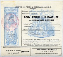 Bon Pour Paquet En Franchise Postale Ministère Postes Télécommunication - Base Aéronaval 119 Le Major - Militärische Franchisemarken