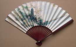 EVENTAIL BOIS BAMBOU ? PAPIER - DECOR ASIE - CHINE - 27 Cm - 2 SCANS - Fans