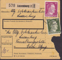 Deutsches Reich Paketkarte Bulletin D'Expedition LUXEMBURG (Occupied Luxembourg) 1944 ESCH-ALZIG Hitler Stamps (2 Scans) - 1940-1944 German Occupation