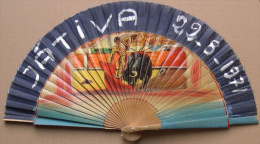 EVENTAIL BOIS DECOR CORRIDA - A RESTAURER - 22,5 Cm - 3 SCANS - Fans