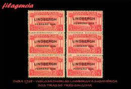 PIEZAS. CUBA MINT. 1928-02 VUELO DE CHARLES LINDBERGH A AMÉRICA DEL SUR. DOS TIRAS DE TRES. MNG - Ongebruikt