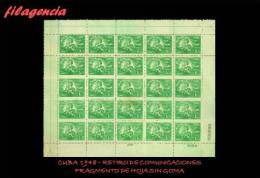 TRASTERO. CUBA MINT. 1948-05 RETIRO DE COMUNICACIONES. CUARTO DE HOJA. SELLO DE 0.01 CENTAVOS. MNG - Unused Stamps