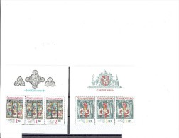 CZECHOSLOVAKIA 1987- SET OF 2 SHEETLETS OF 3 STS EACH OF 2-3 KCS MNH (OR. GUM) MI 2909(GLASS WINDOW CATHEDRAL)/2910(COAT - Nuovi