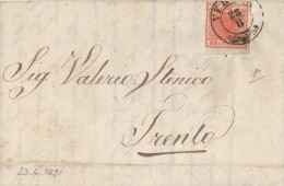 LV224- LOMBARDO VENETO - 23 Giugno 1851- Lettera Da Verona A Trento Con  15 Cent. Rosso Carminio  1° Tipo  - - Lombardije-Venetië