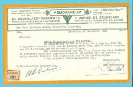 MEMORANDUM / DE BEUKELAER FABRIEKEN, BISCUITS & CHOCOLADE / ANTWERPEN / 1932   (F933) - 1900 – 1949
