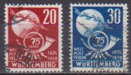 Französische Zone Württemberg 1949  Nr.51 - 52 O Gest.75 Jahre Weltpostverein ( 1627 ) - Wurtemberg