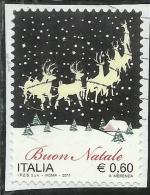 ITALIA REPUBBLICA ITALY REPUBLIC 2011 NATALE FILA DI RENNE PAESAGGIO INNEVATO CIELO NOTTURNO CHRISTMAS NOEL USATO USED - 2011-20: Used