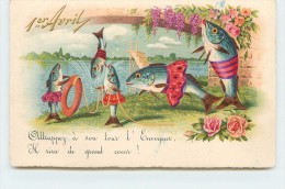 1er AVRIL - Poissons Nageurs, Carte Humoristique. - 1er Avril - Poisson D'avril