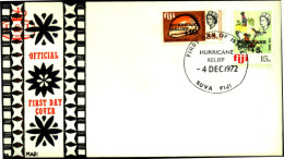 BIRDS & CONCH SHELLS-HUMMINGBIRDS-OVPT-HURRICANE RELIEF-FIJI-FDC-1972-FC-58-9 - Colibris