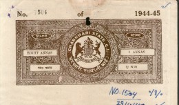 India Fiscal Charkhari State 8As Coat Of Arms Stamp Paper Type10 KM 106 # 10346A Court Fee Revenue Stamp - Charkhari