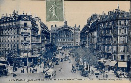 CARTE POSTALE ORIGINALE ANCIENNE : PARIS  LA GARE DU NORD  LE BOULEVARD DENAIN ANIMEE  PARIS (75) - Gares - Sans Trains