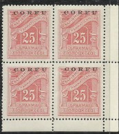 CORFU' 1941 SEGNATASSE POSTAGE DUE TASSE TAXE 25 D MNH QUARTINA BLOCK FIRMATA SIGNED - Korfu