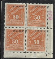 CORFU' 1941 SEGNATASSE POSTAGE DUE TASSE TAXE 50 D MNH QUARTINA VARIETA' CON DECALCO BLOCK VARIETY FIRMATA SIGNED - Corfù