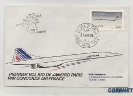 Concorde - BRASIL  Flown Flight 21-1-76  Air France First Charter Flight RIO DE JANEIRO - PARIS COVER First Day - Airmail