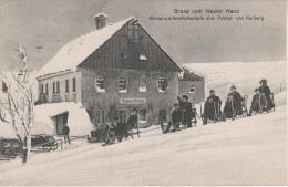 AK Gruss Neues Haus Gasthof Hörnerschlittenfahrt Hörnerschlitten Winter Oberwiesenthal Rodelbahn Fichtelberg Keilberg - Oberwiesenthal