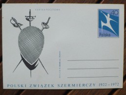 POLOGNE Escrime, Entier Postal Neuf Edité En 1972 (50e Anniversaire De L'Association Polonaise D'escrime) - Scherma