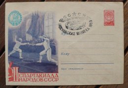 URSS, RUSSIE Escrime. Entier Postal Avec Cachet Commemoratif 1959 (12bis) - Esgrima