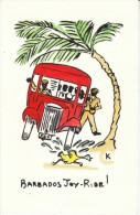 Barbados 'Joy Ride' 'K' Artist Signed Image, Bus Runs Over Chicken Comic, C1950s Vintage Postcard - Barbados