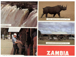 (223) Zambia - Victoria Falls And Rhinoceros (with Stamps At Back Of Postcard) - Zambie