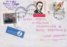 G)1998 POLAND, XXIII OLYMPIC GAMES LOS ANGELES-CYCLING, PAINT, JULIAN LENSKI, AIRMAIL CIRCULATED COVER TO GERMANY, XF - Airplanes