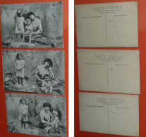Lot Série De 3 CPA Carte Postale, Femme Mère Et Enfants, à La Plage, Pêche Jouet Seau Bateau - Verzamelingen & Reeksen
