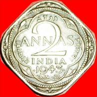 * WAR PERIOD (1939-1945): INDIA  2 ANNA 1943! GEORGE VI (1937-1952) LOW START NO RESERVE! - Inde