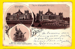 Gelaufen 1899 GRUSS Aus BERLIN * REICHSTAGSGEBAUDE * GERMANIA GIEBELGRUPPE Litho Lithographie Wilh. Schutz 3302 - Tiergarten