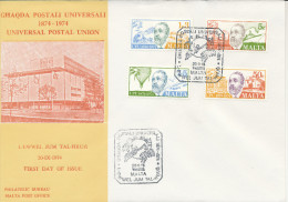 Malta FDC 20-9-1974 Complete Set Of 4 UPU Stamps With Cachet - U.P.U.