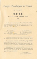 Congrès Pomologique De France - Octobre 1951- Metz - Programme Des Travaux + Adhésion - Programas