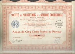 Societè De Plantations De L'afrique Occidentale Action De 500 Francs 1933  Doc.181 - Afrique