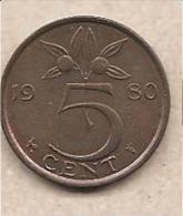 Paesi Bassi - Moneta Circolata Da 5 Centesimi Km181 - 1980 - 1980-2001 : Beatrix