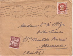 BOUCHES DU RHONE - AIX - LETTRE TAXEE A 1F A MIRAMAS - EN 1943 - COLLECTION TYPE PETAIN. - 1859-1959 Storia Postale