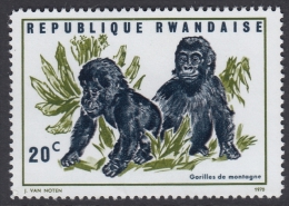 Rwanda 1970 Native Fauna: Mountain Gorilla. Mi 400 MNH - Gorillas