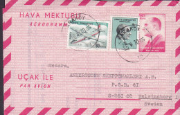 Turkey UCak Ile Par Avion Hava Mektubu Uprated 60 K Aerogramme KARAKÖY 1970 HELSINGBORG Sweden Atatürk - Airmail