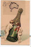 - 3517 - Bonne Année - Magnifique, Bouteille De Champagne, 2 Petits Garçons Nus, Gaufrée, écrite, TBE, Scans. - Neujahr