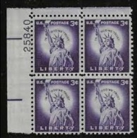 Plate Block -USA 1954 Statue Of Liberty Stamp Sc#1035 Post Torch - Numéros De Planches