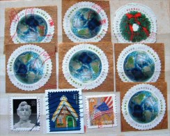 USA 2013 - 2014 Round Stamps Christmas Earth Globe Lincoln Flag - Used Stamps