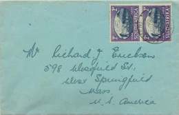 1946  Letter To USA  Bilingual Pair SG 116 RARE  Flaw Broken Frame LR Afrikaans Stamp - Storia Postale
