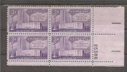 Plate Block -1956 USA 5th International Philatelic Exhibition Stamp Sc#1076 FIPEX New York Coliseum Columbus Monument - Plaatnummers