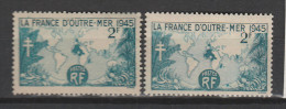 FRANCE N° 741 2F BLEU VERT LA FRANCE OUTREMER  POINT EN BAS A DROITE NEUF SANS CHARNIERE - Neufs